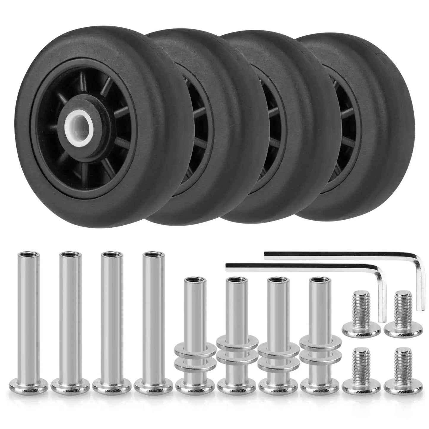 Four Piece 50mm Luggage Replacement Wheel Kit For Travel Suitcases Swivel Caster Wheels With Smooth Rubber Tread And Stainless Steel Axles