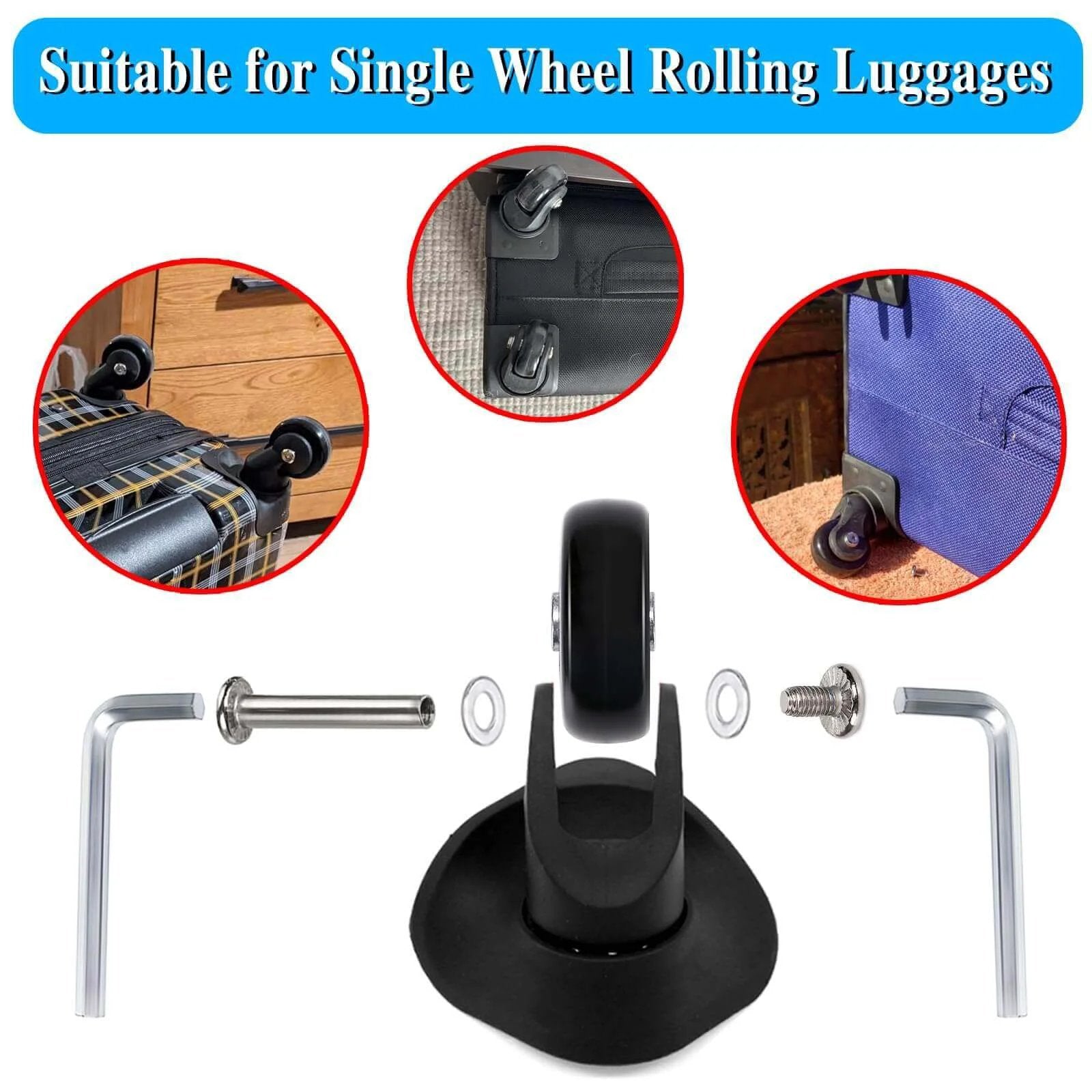 50mm x 18mm Set of 4 Luggage Suitcase Replacement Wheels, Rubber Swivel Caster Wheels Bearings Repair Kits (Black)