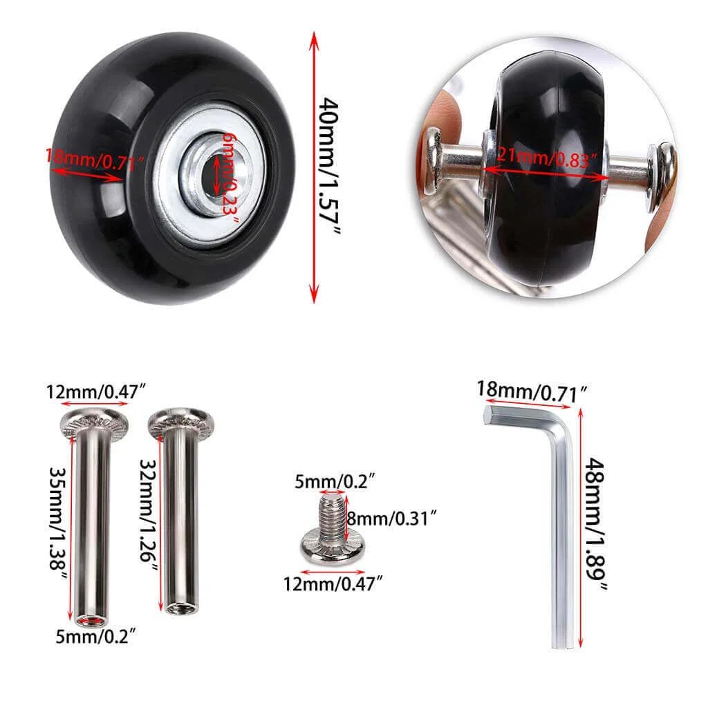Detailed view of 40mm x 18mm Luggage Suitcase Replacement Wheels with Rubber Swivel Caster Bearings Repair Kits, A Set of 4 components