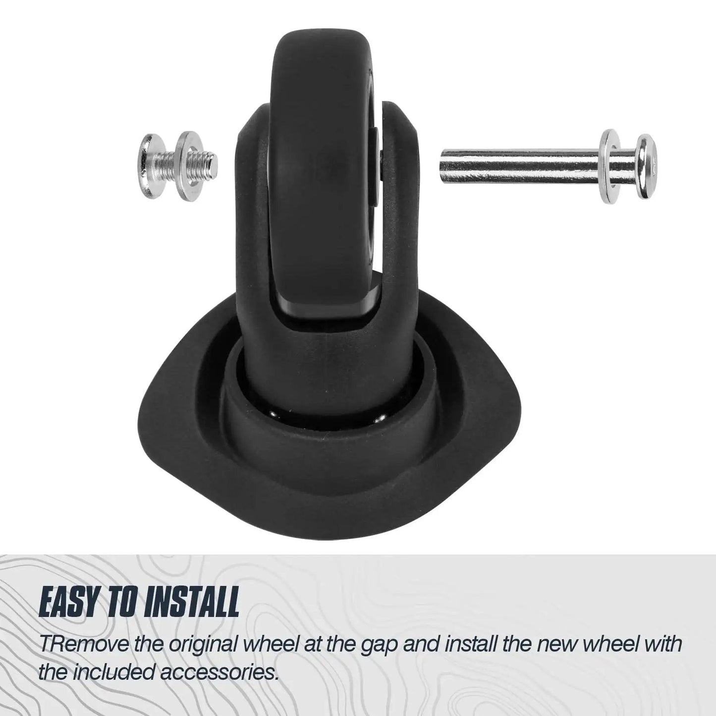 Front view of one wheel from Four Piece 50mm Luggage Replacement Wheel Kit For Travel Suitcases Swivel Caster Wheels with screws