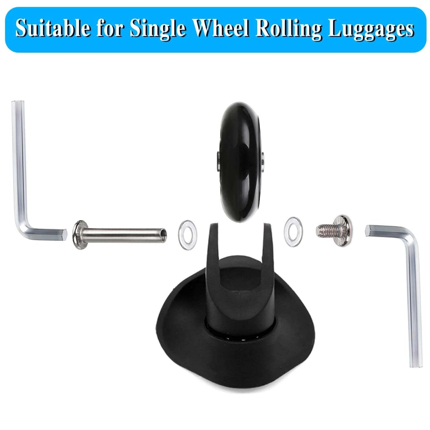 40mm x 18mm Luggage Suitcase Replacement Wheels, Rubber Swivel Caster Wheels Bearings Repair Kits, A Set of 4 components displayed