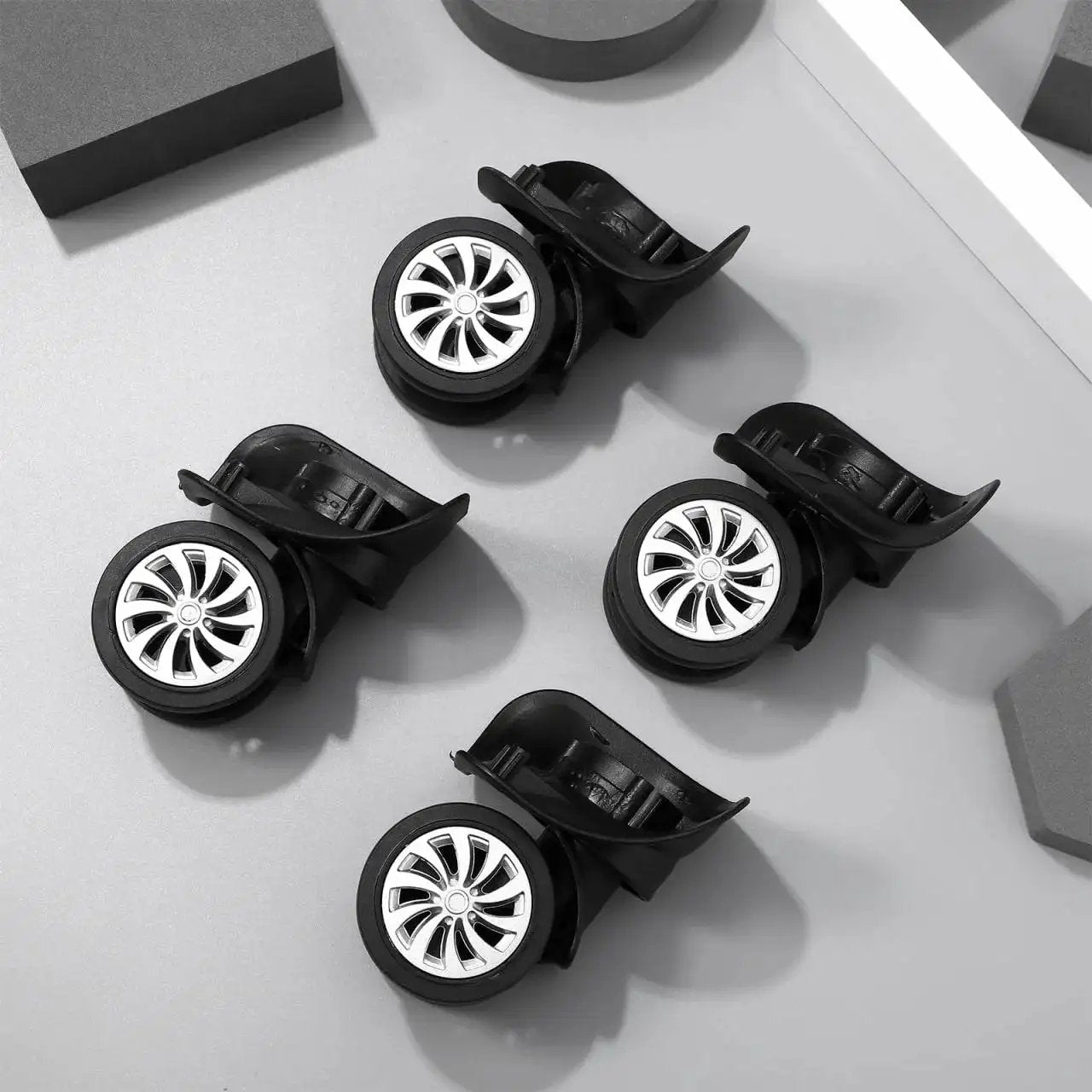 4 Piece Universal Luggage Wheels Replacement Kit For Suitcases, 360 Degree Silent Swivel Casters, Easy Install Rubber Rollers