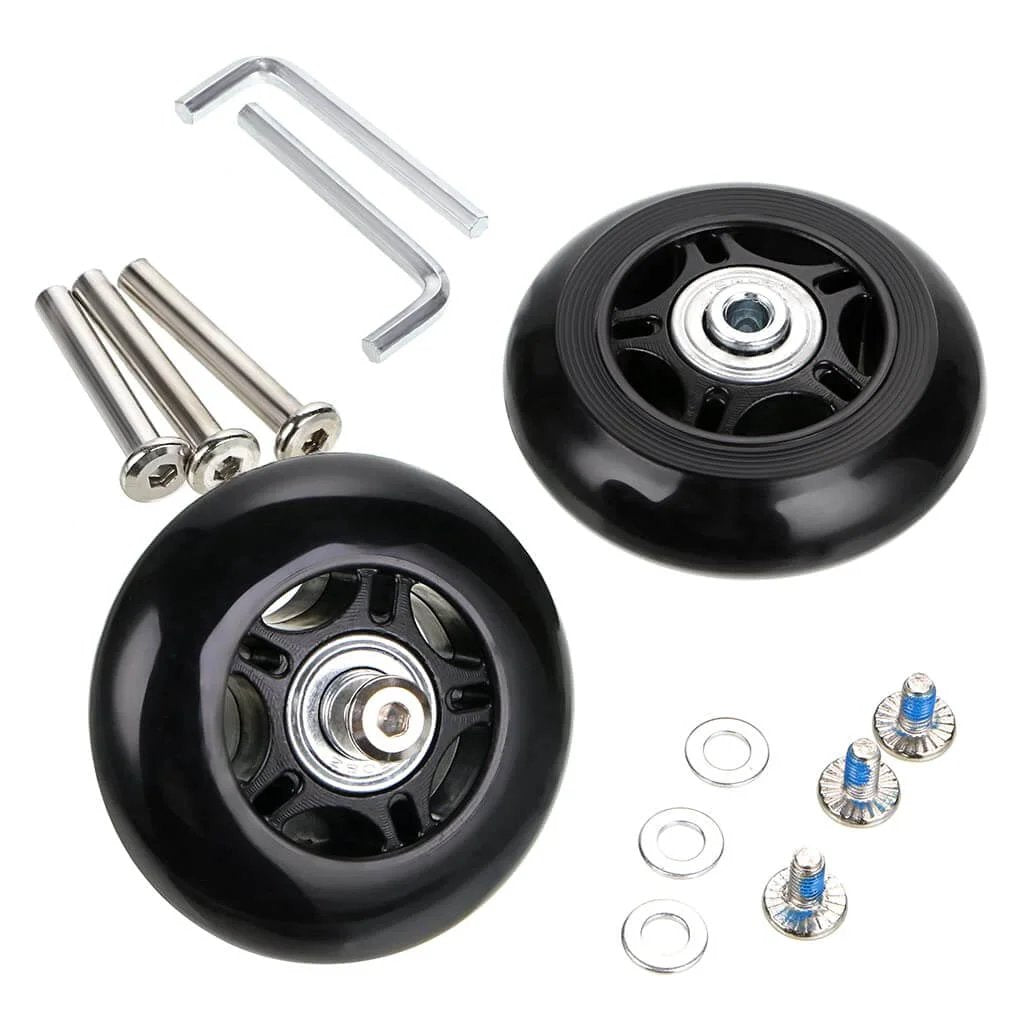 75 x 24mm Luggage Suitcase Replacement Wheels, Rubber Swivel Caster Wheels Bearings Repair Kits, Set of 2 with screws and tools