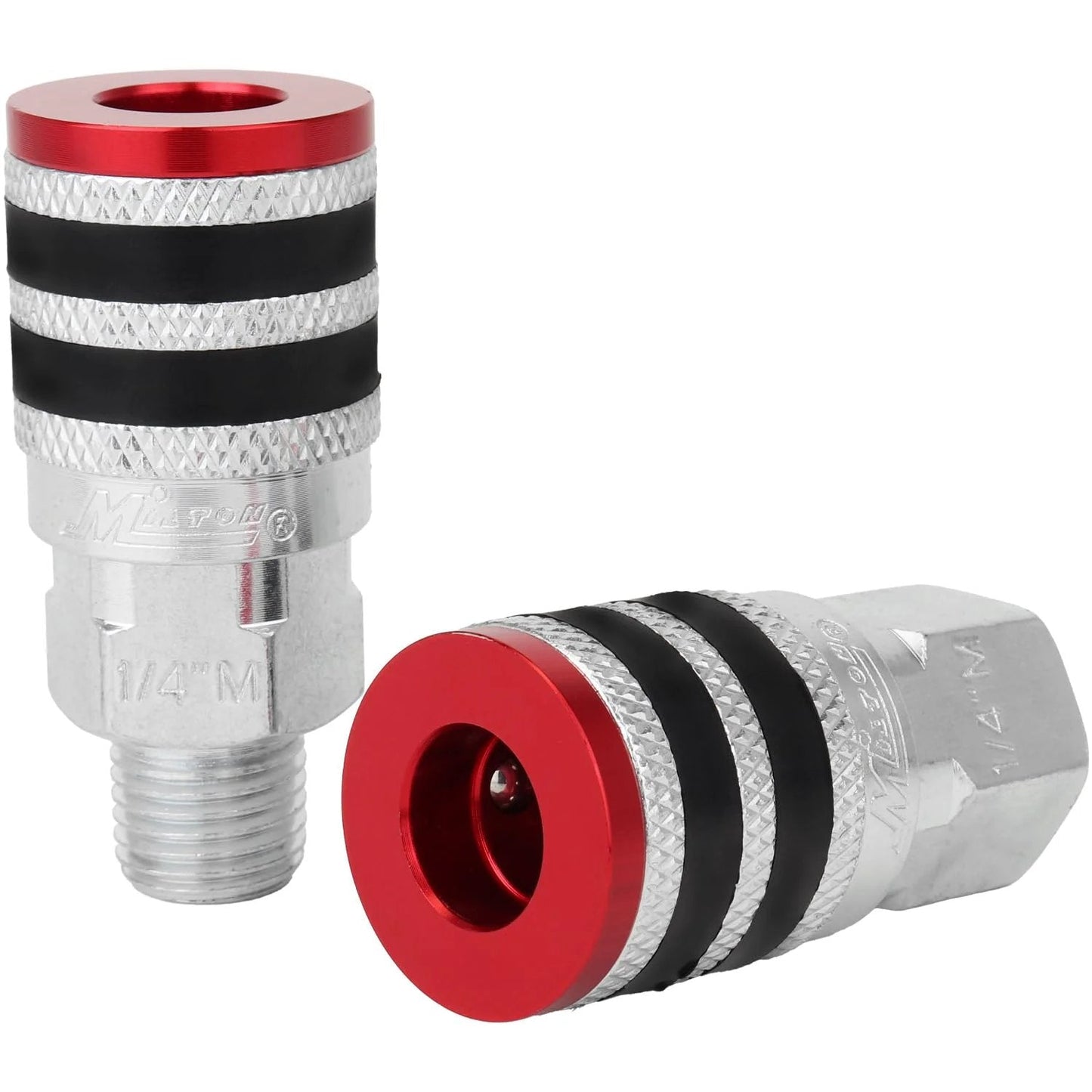 Colorfit M Style Coupler And Plug Kit with Rubber Bumpers for One Quarter Inch NPT Quick Connect Hose Fittings, 2 connectors.