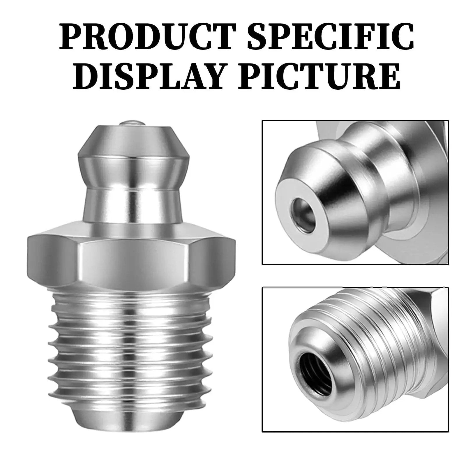 M10 Straight Hydraulic Grease Fittings Pack 20 Pieces Stainless Steel Zerk Fittings display shown in detailed close-ups