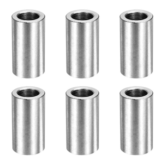 Six Piece M10 Stainless Steel Spacers Set Unthreaded Standoff Bushings For Screws Bolts 10x16x30mm arranged in two rows