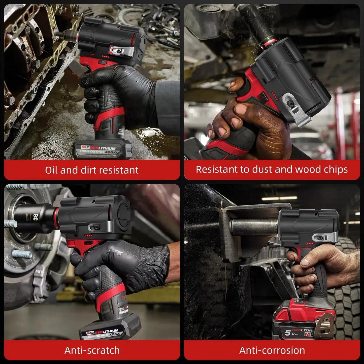 Protect your M12 FUEL Stubby Wrench with a rugged rubber boot cover that cushions the nose and grip, sealing out water, oil, dust and impacts