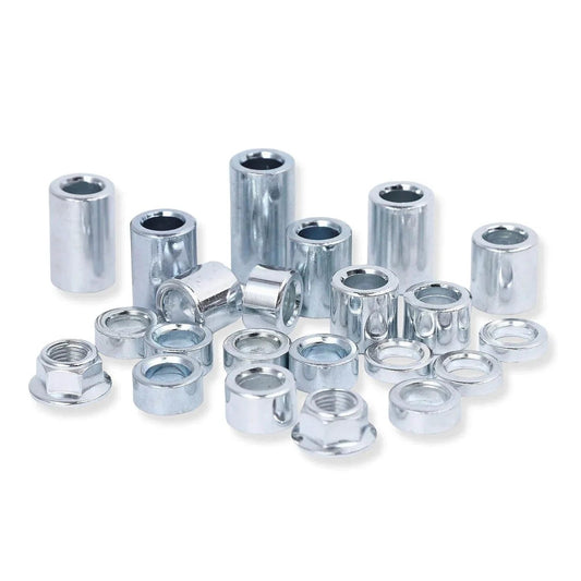 22 Pieces M12 Industrial Steel Spacer Sleeve Bushings Kit For 12mm Axle With 12 Lengths 5mm to 38mm and M12 Lock Nut
