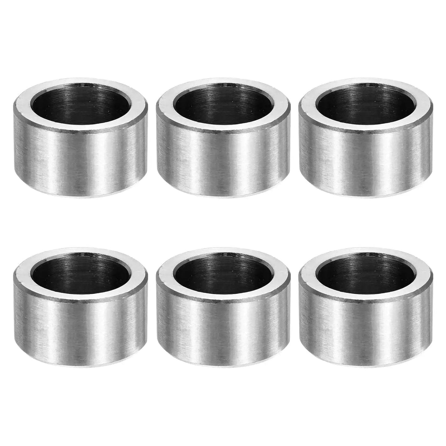 Six Pack M14 Stainless Steel Spacers Unthreaded Round Standoff Bushings For Screws And Bolts, 9/16 Inch Inner Diameter, plain silver finish.