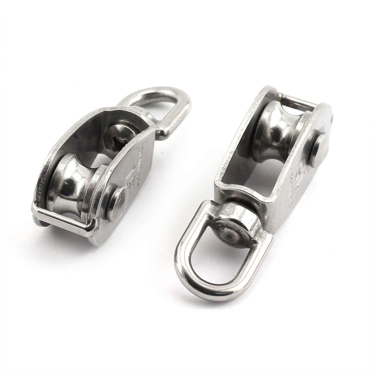 2-Pack M15 Single Pulley Block Stainless Steel Heavy Duty Hardware with swivel, fixed pulley view, for wire rope loading 35kg