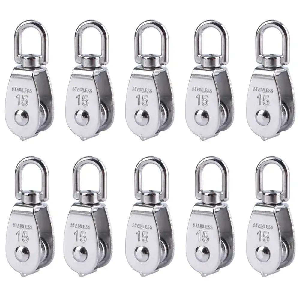 M15 Single Pulley Snatch Block With Swivel Hook For Lifting And Crane Hoisting, 304 Stainless Steel Corrosion Resistant, Pack Of Ten
