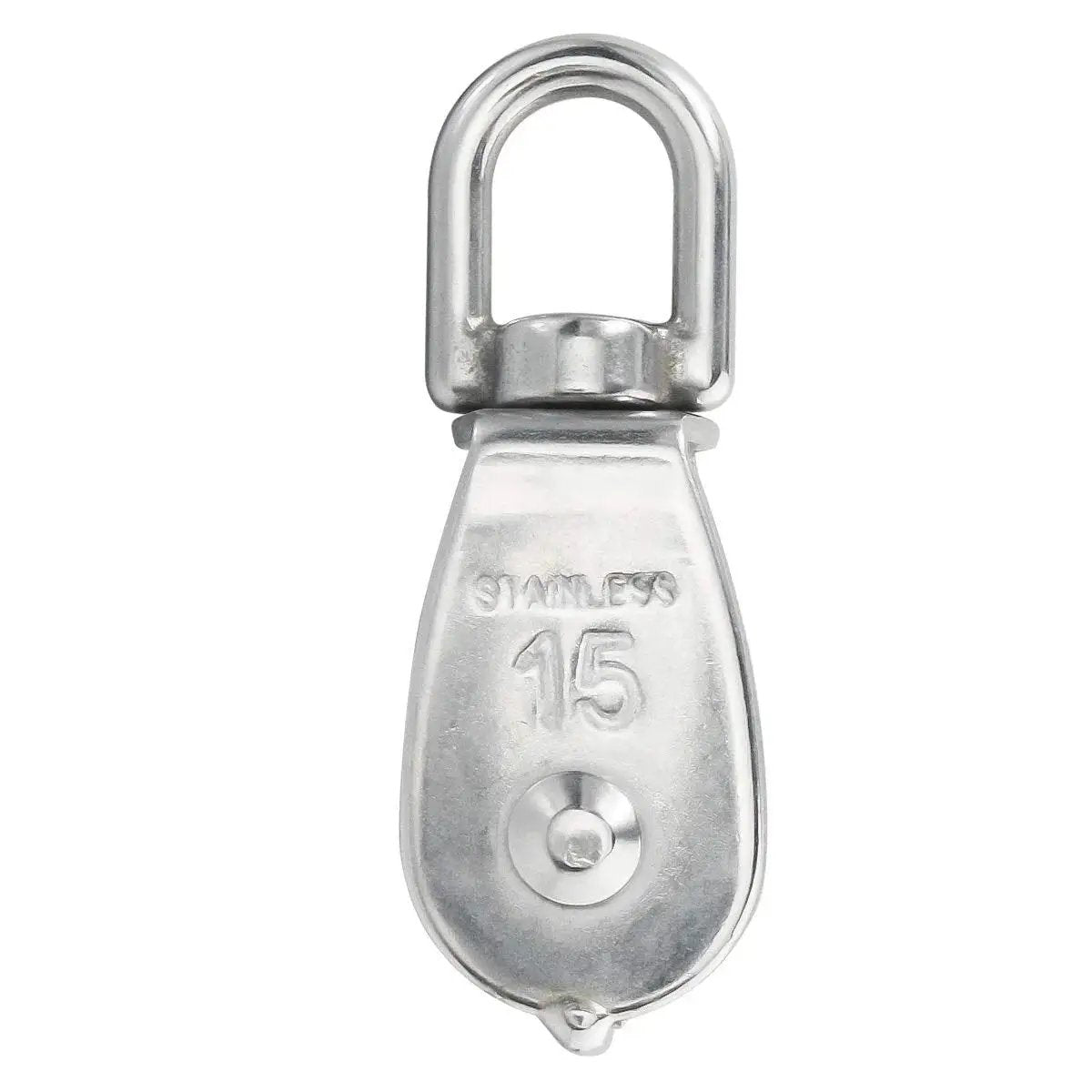 M15 Single Pulley Snatch Block With Swivel Hook For Lifting And Crane Hoisting, 304 Stainless Steel Corrosion Resistant, front view