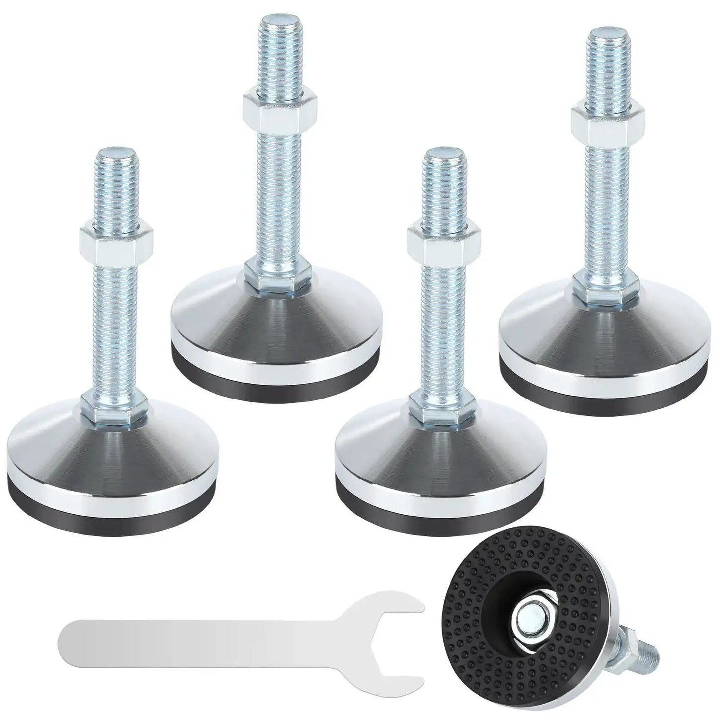 Four Piece Heavy Duty Leveling Feet Set With M16 Thread For Workbenches, Machines, And Cabinets, 60mm Base Diameter, 100mm Tall