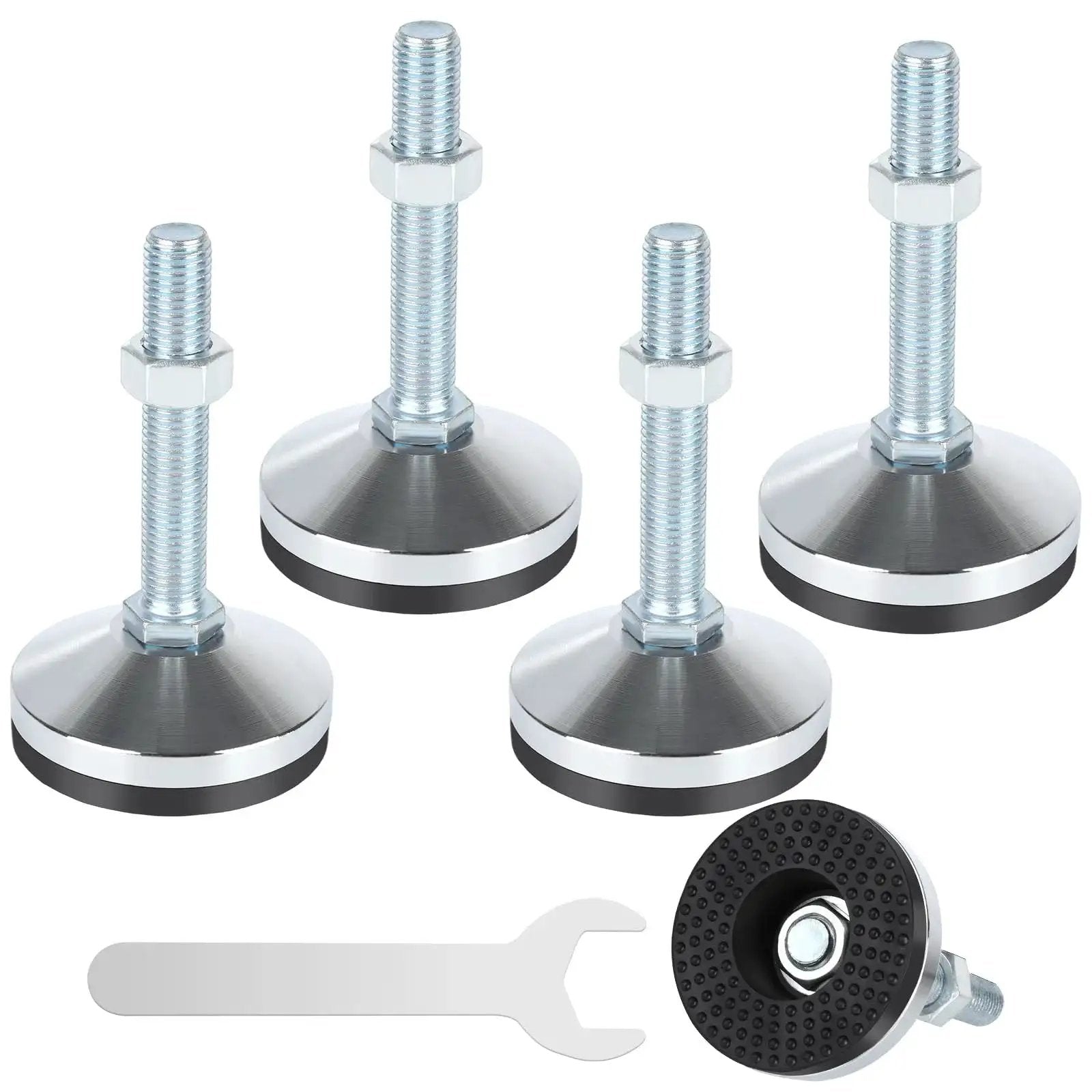Four Piece Heavy Duty Leveling Feet Set With M16 Thread For Workbenches, Machines, And Cabinets, 60mm Base Diameter, 100mm Tall