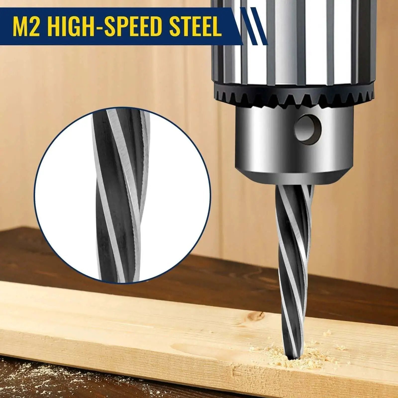 Five Piece M2 HSS Taper Chucking Reamer Set With 1, 3/4, 5/8, 1/2, And 3/8 Inch Sizes Fits 1/2 Inch 3-Flat Round Shank