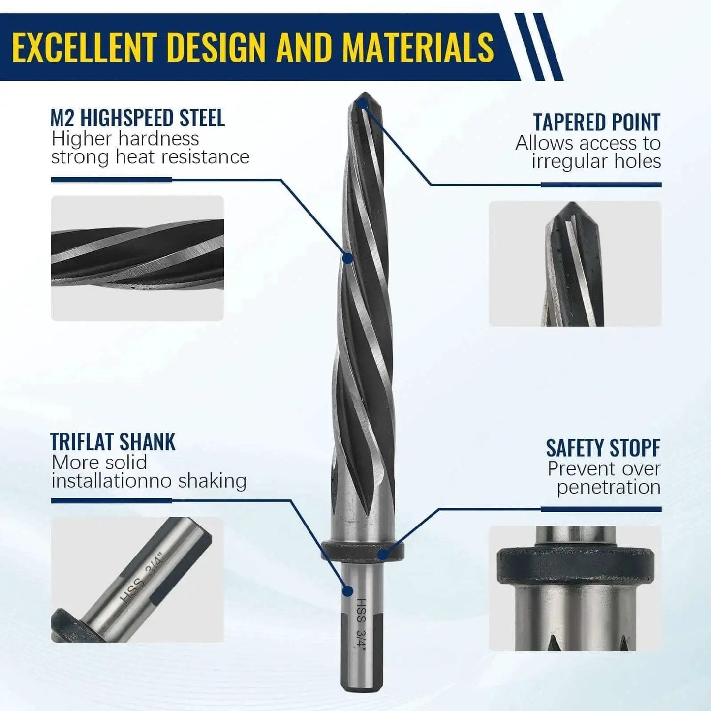 Features of 5 Piece M2 HSS Taper Chucking Reamer Set With Sizes One Inch Three Quarter Inch Five Eighth Inch Half Inch Three Eighth Inch And Shank Type Half Inch Three Flat Round For Bridge Construction