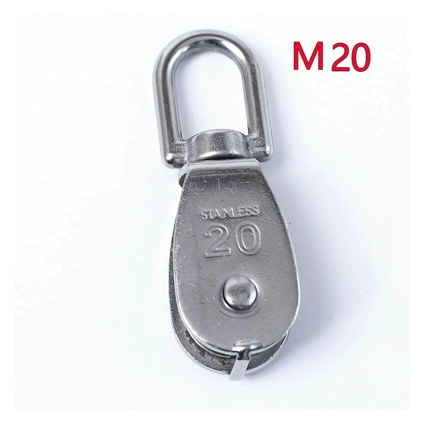 M20 Stainless Steel M20 Pulley Steel Wire Pulley Single Wheel Swivel Lifting Rope Pulley Block for Wire Rope Skating front view