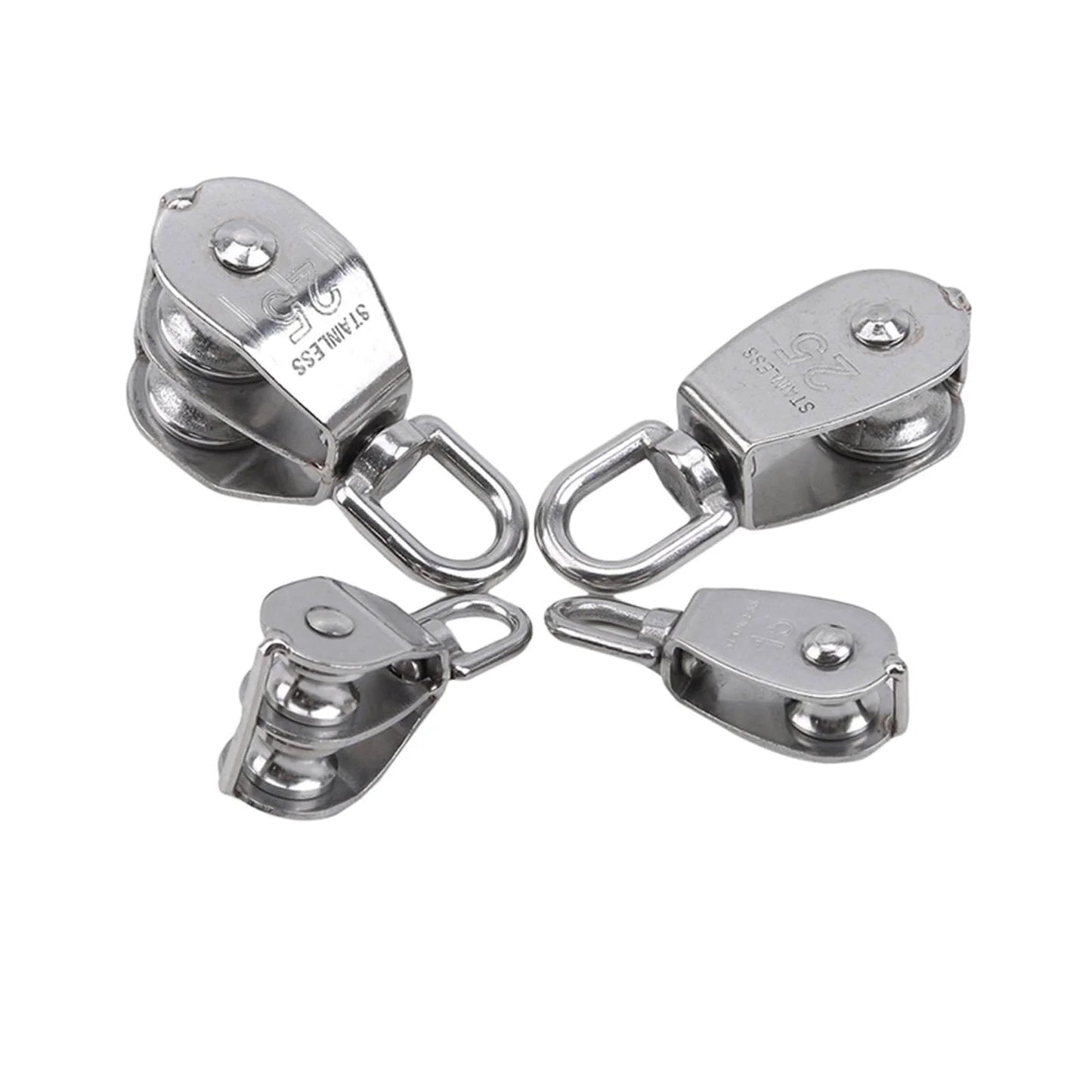M25 Stainless Steel Pulley Single/Double Wheel Swivel Lifting Rope Pulley Set Bearing Lifting Wheel Tools(M25,Double Pulley)