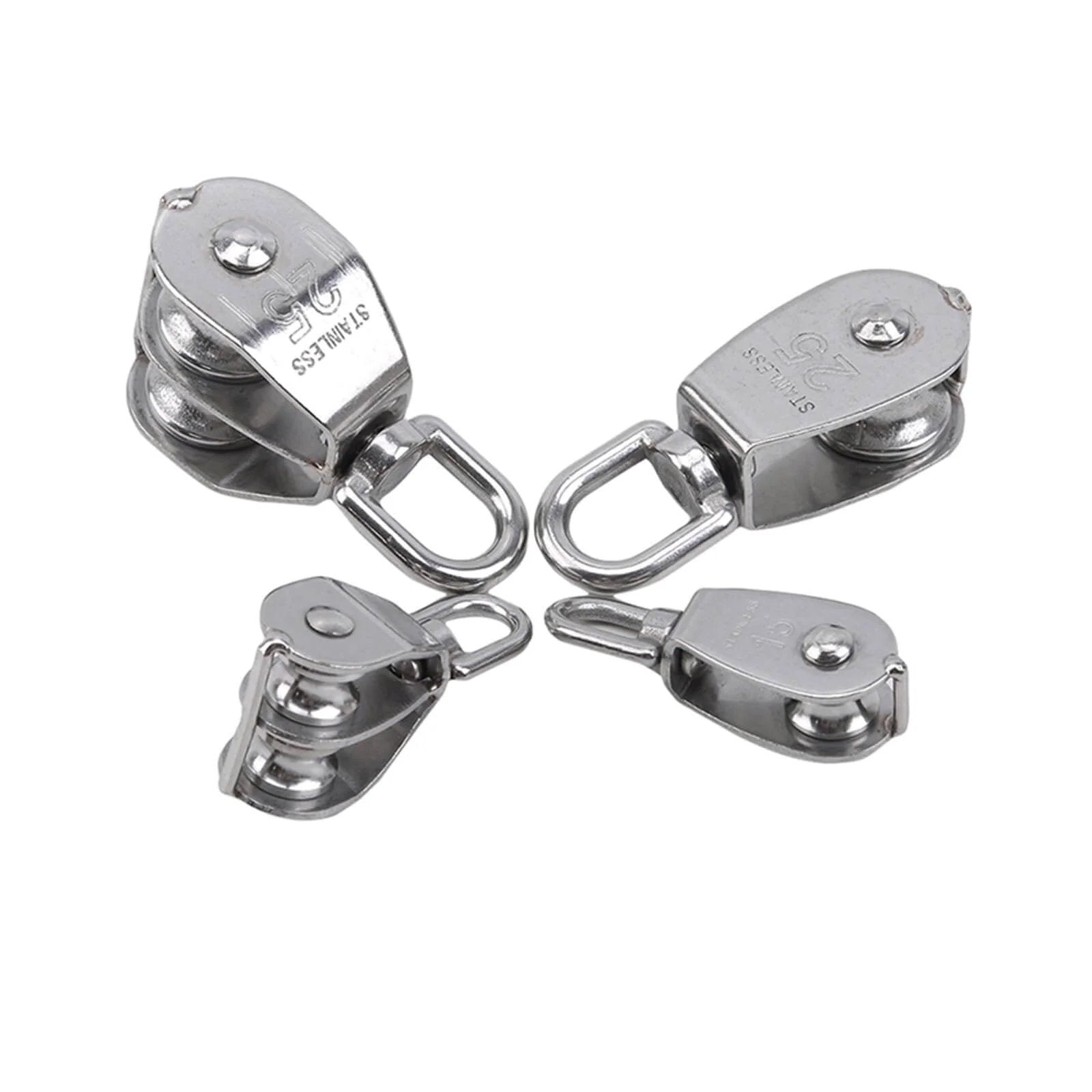 M25 Stainless Steel Pulley Single/Double Wheel Swivel Lifting Rope Pulley Set Bearing Lifting Wheel Tools(M25,Double Pulley)