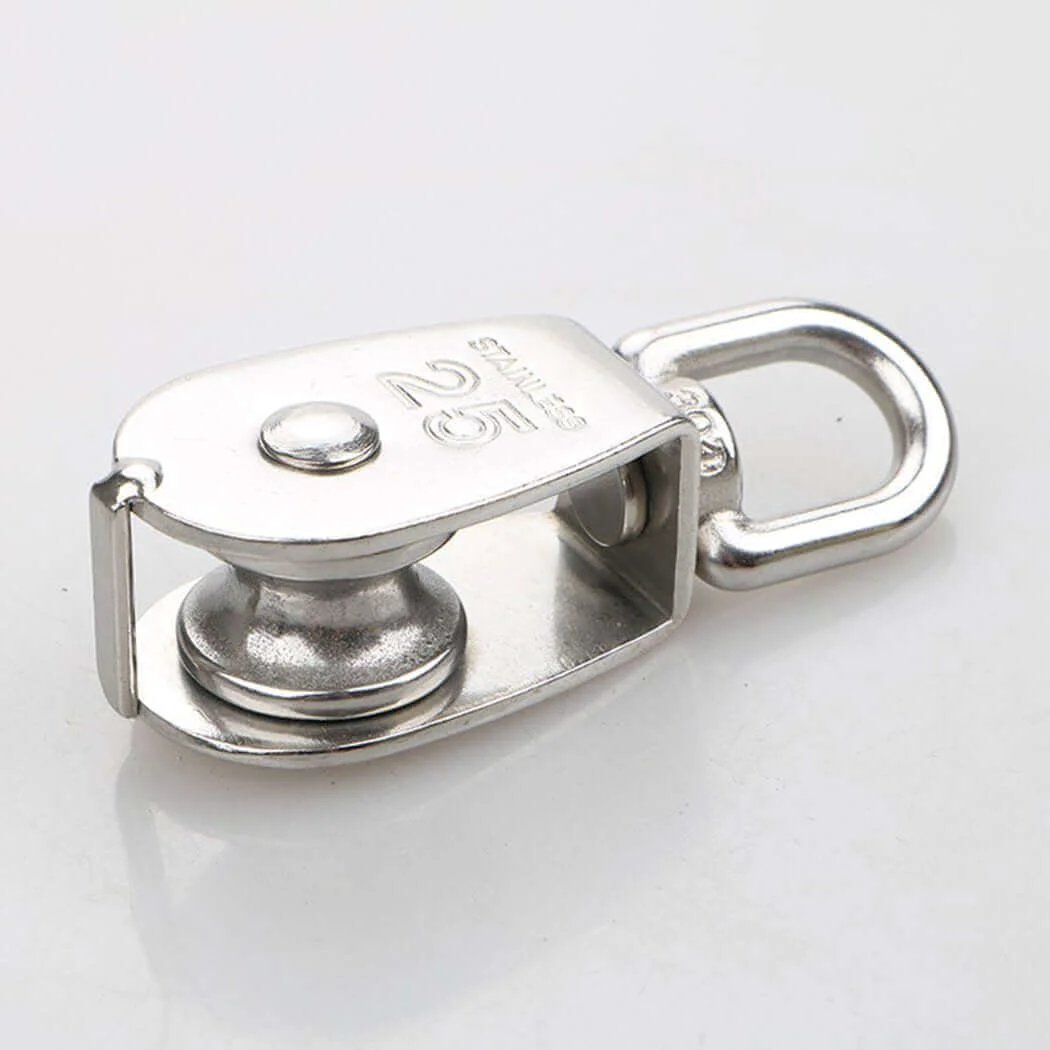 4Pcs M25 Stainless Steel Wire Rope Crane Double Pulley Block Lifting Crane Swivel Hook Single Pulley Block Hanging Wire Towing Wheel