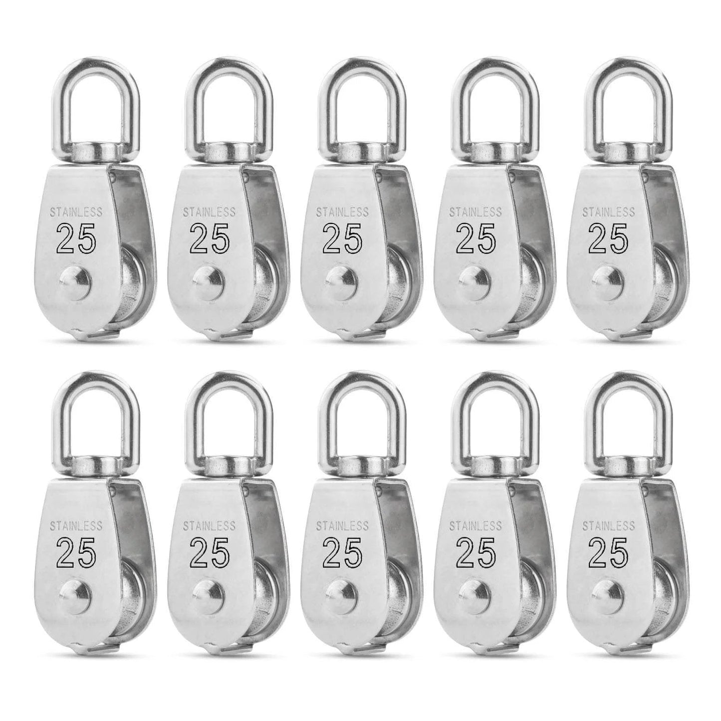M25 Single Pulley Block Loading 550lbs, CBTONE 10 Pack 304 Stainless Steel Wire Rope Single Roller 25mm Lifting Crane Swivel Hook