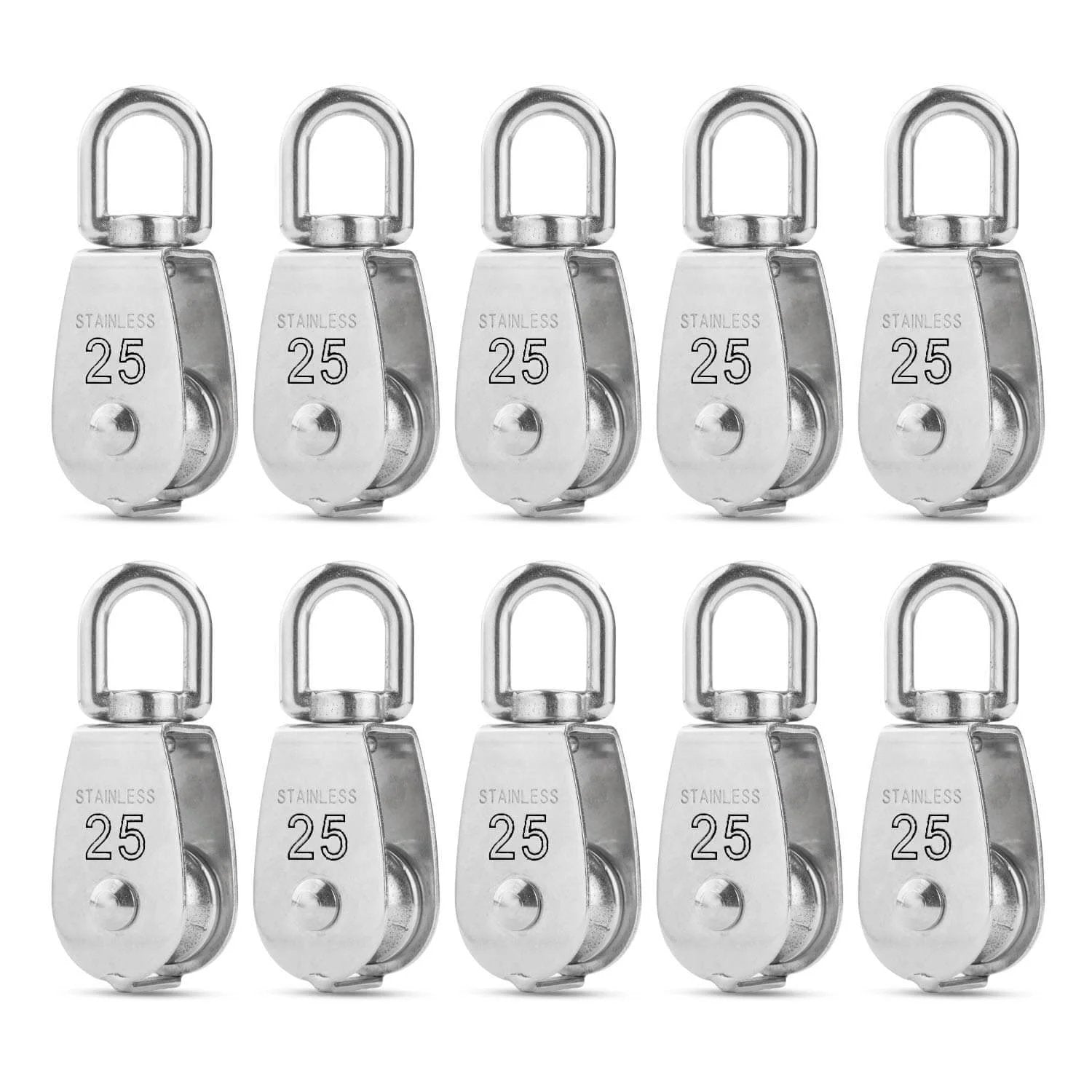 M25 Single Pulley Block Loading 550lbs, CBTONE 10 Pack 304 Stainless Steel Wire Rope Single Roller 25mm Lifting Crane Swivel Hook