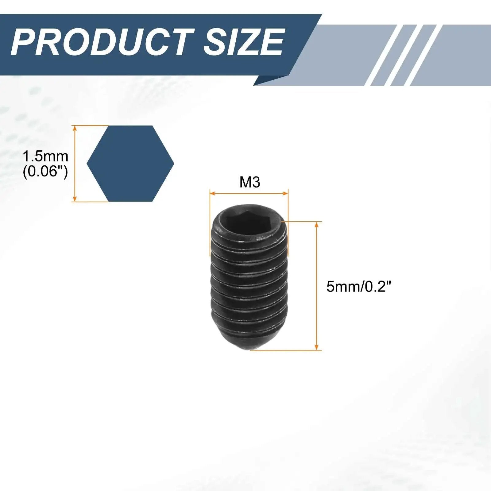 Five Pack M3 Thread Ball Plungers With Hex Socket, Five Millimeter Length, Ball Plunger Diameter 1.5 Millimeters, Exposed 0.5 Millimeter