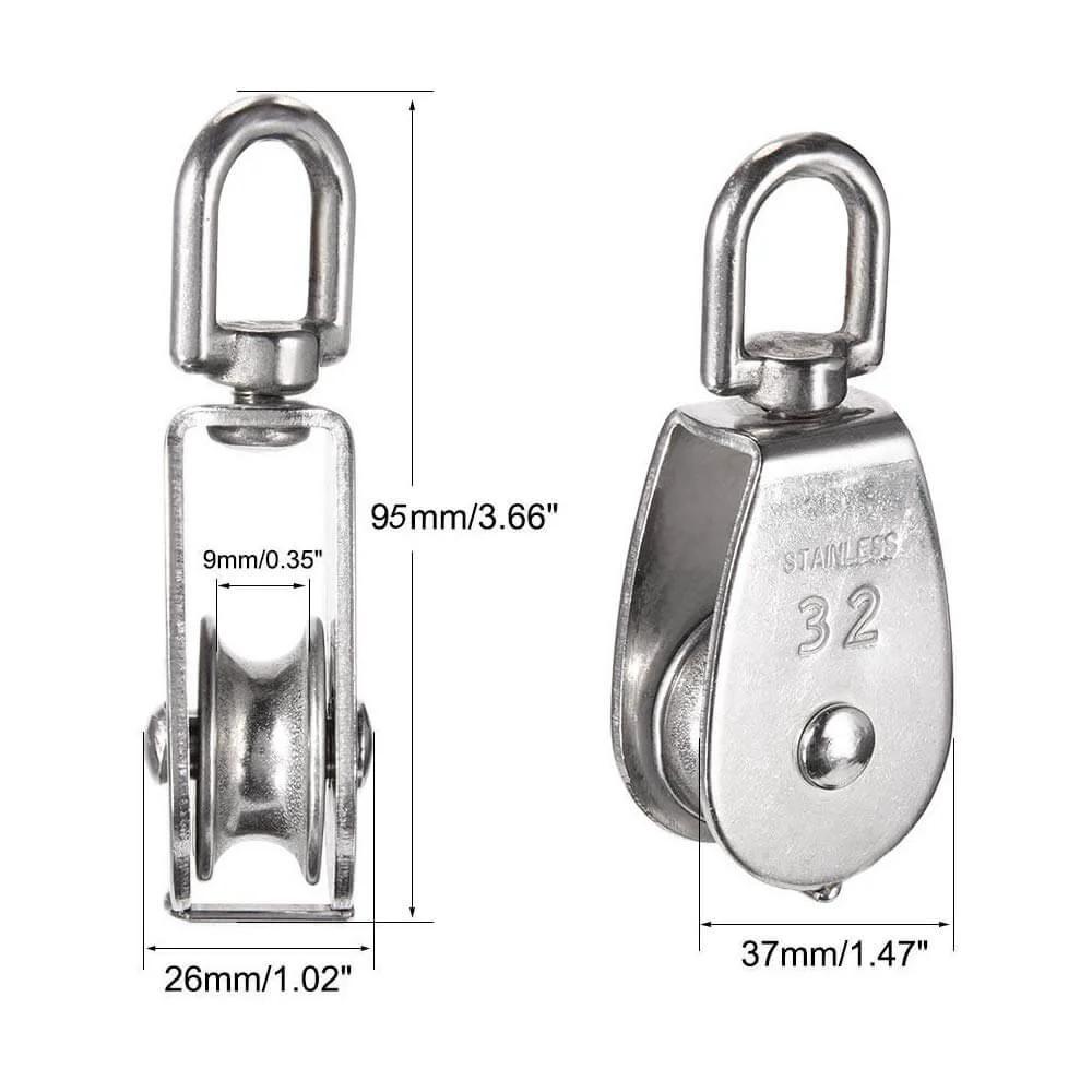 4Pcs M32 Single Pulley Block, Creatiee-Pro Heavy Duty 304 Stainless Steel Pulley Roller Crane Swivel Hook