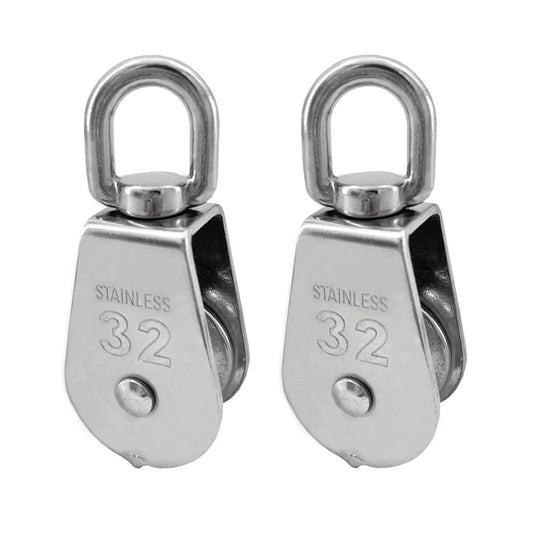 2Pcs M32 Single Pulley Block,304 Stainless Steel Wire Rope Hanging Wire Towing Wheel Loading 551Ibs, front view