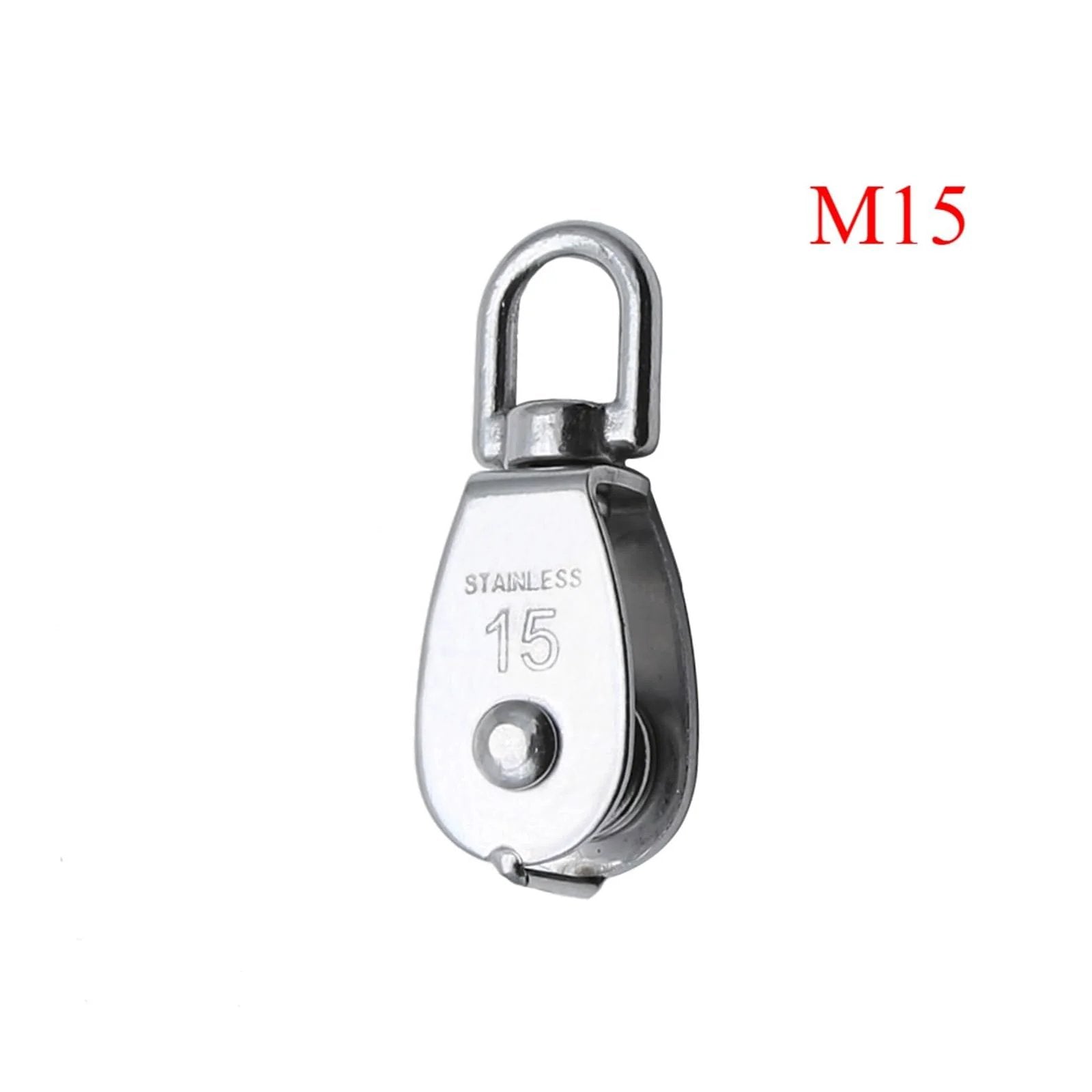 Stainless Steel Pulley M32 Single Wheel Swivel Lifting Rope Pulley Set Lifting Wheel Tools(M32), front view of M15 model.