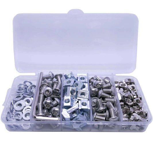 250 Pcs M5 T Nuts and Screws Assortment Kit for 2020 Series Aluminum Extrusion Including Sliding T Nuts Drop In T Nuts M5 x 8mm and M5 x 10mm Screws Washers and Wrench for CNC 3D Printer and Frame Builds
