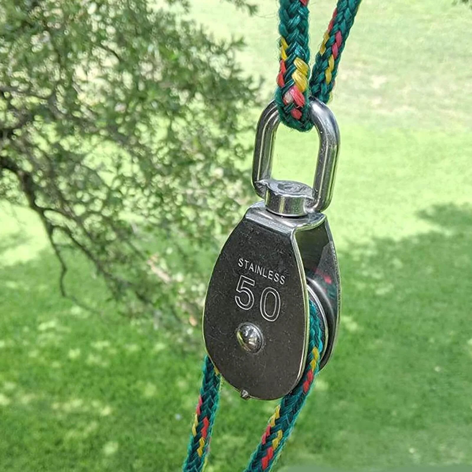 ✝️ M50 Single Pulley Snatch Block Lifting Crane Heavy Duty Swivel Hook 304 Stainless Steel, 3/8" Rope x 2" Sheave, 800 lbs Load (M50-2PCS)