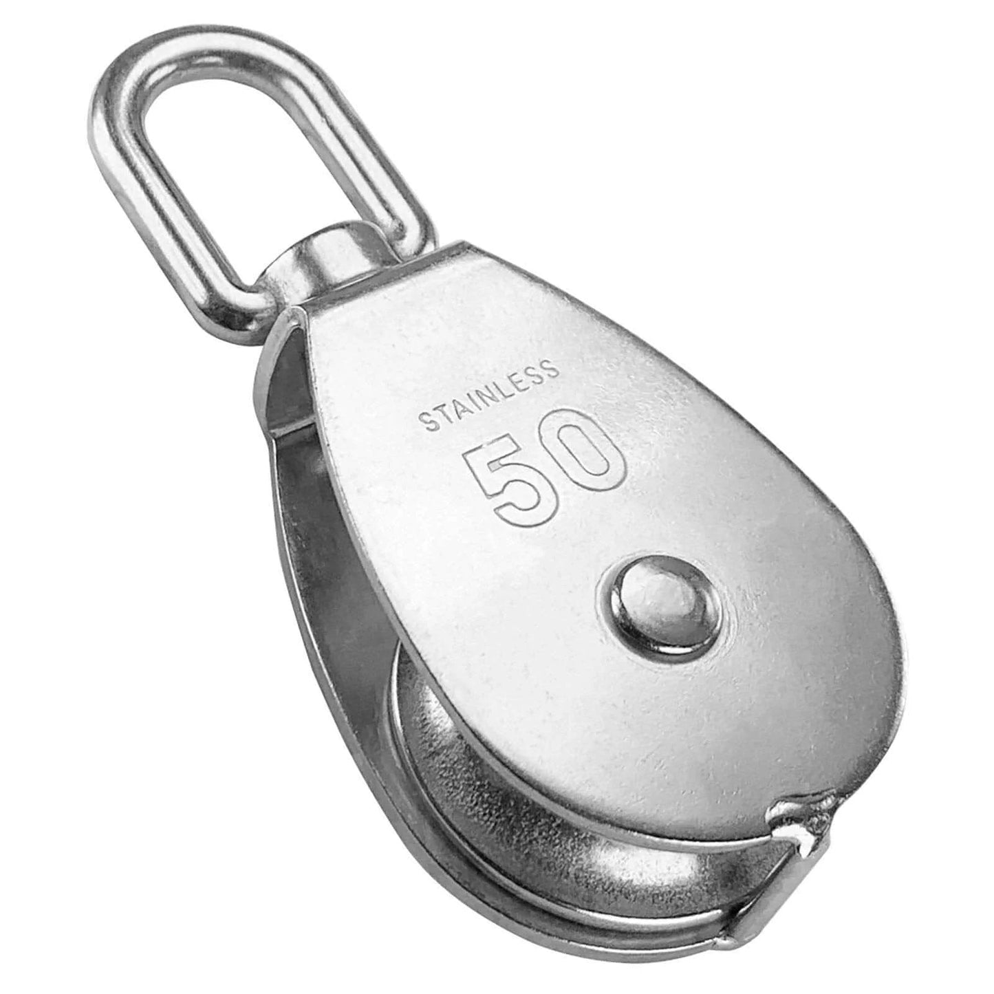 M50 Single Pulley Snatch Block 304 Stainless Steel Lifting Crane Swivel Hook, 3/8" Rope x 2" Sheave heavy duty stainless pulley