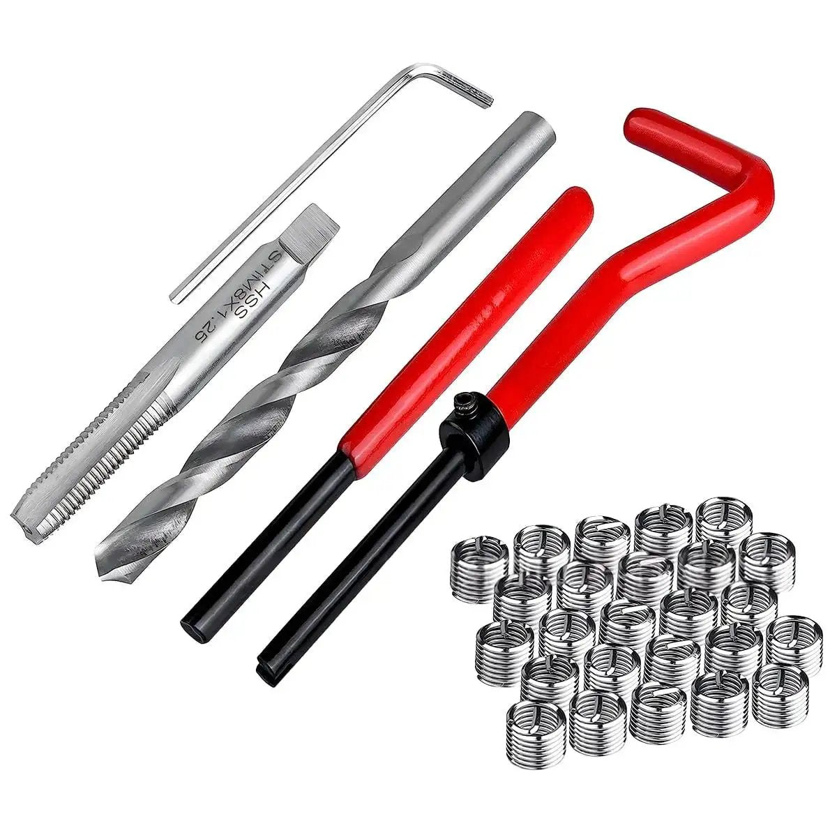 M6 X 1.0mm Thread Repair Insert Kit With 30 Pieces For Auto Repair By UHANBUT showing tool set and stainless steel inserts