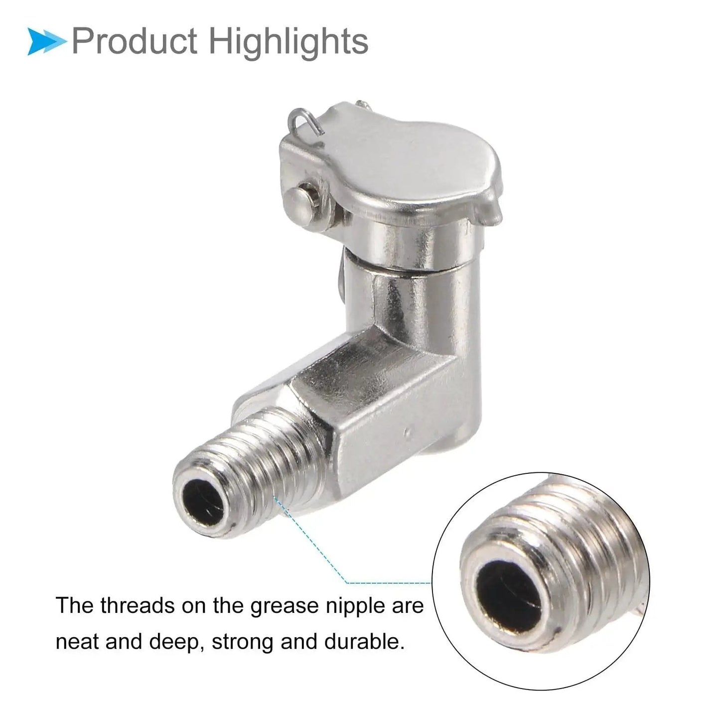 Spring Grease Oil Cup Cap for M6x1 Thread, L Shape, nickel-plated carbon steel, close-up of thread detail, drip cap for lathe machine