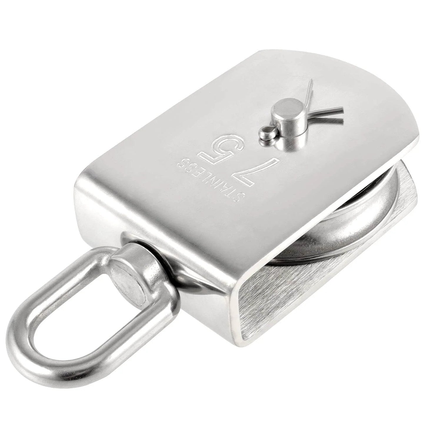 2 Pack M75 Lifting Single Pulley Roller, 304 Stainless Steel Heavy Duty Single Wheel Swivel Lifting Fixed Pulley Block for Rope and Rigging, Loading Capacity 1700 lbs, Silver