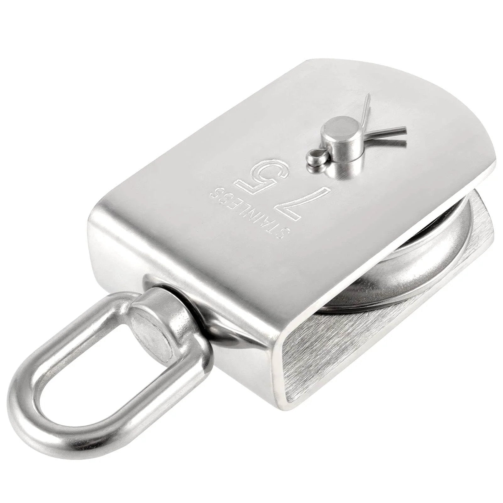 2 Pack M75 Lifting Single Pulley Roller, 304 Stainless Steel Heavy Duty Single Wheel Swivel Lifting Fixed Pulley Block for Rope and Rigging, Loading Capacity 1700 lbs, Silver