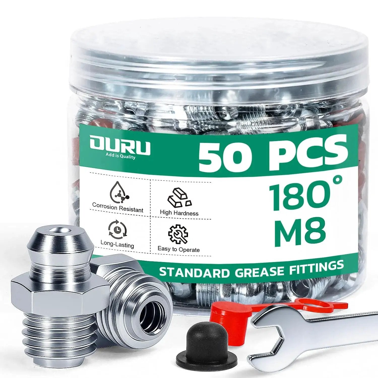 M8 Grease Fittings Kit 50 Pcs Straight Zerk Fittings For Grease Gun Use Includes Caps And 9mm Wrench Durable Galvanized Steel Metric Zerk Kit