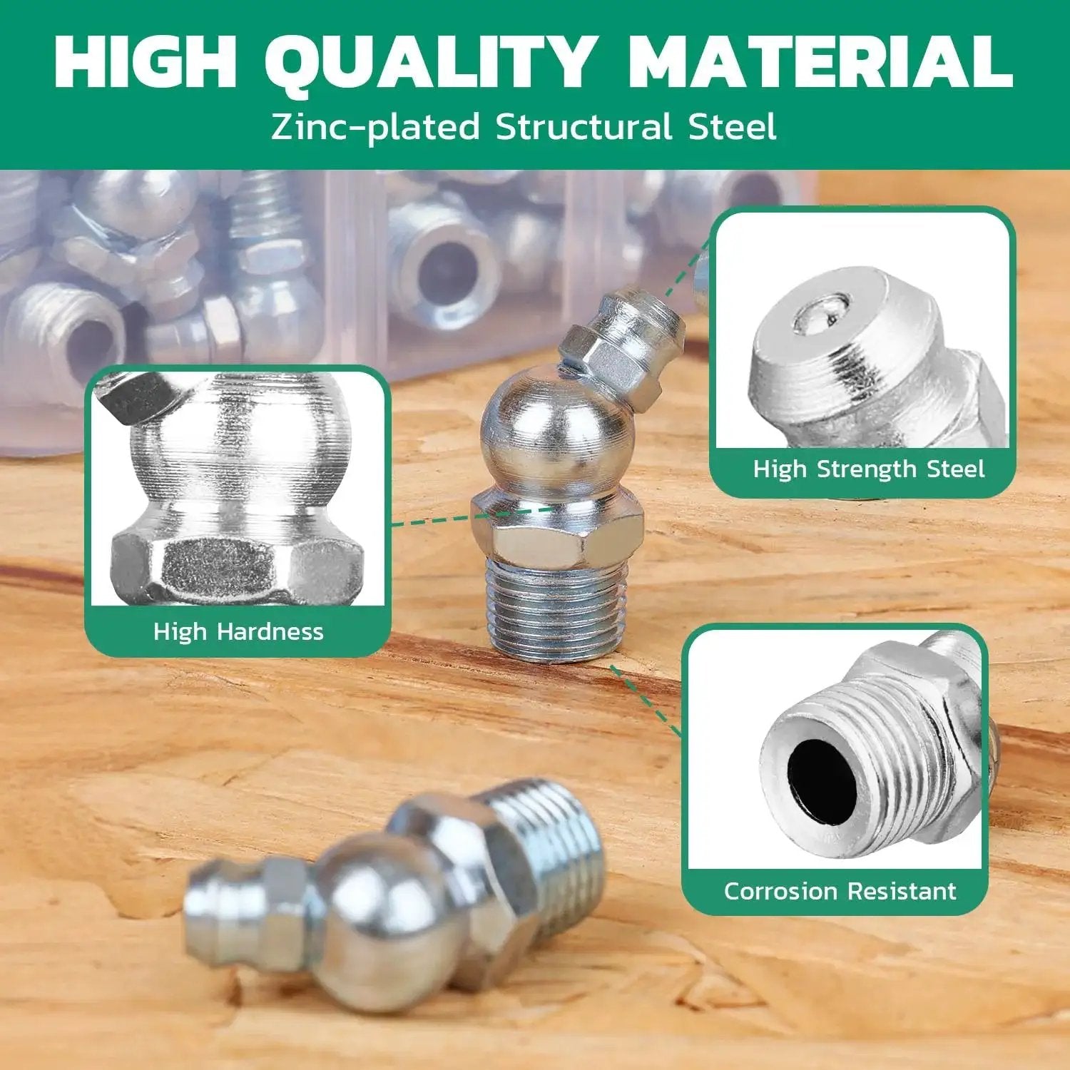 M8 Grease Fittings Kit 50 Pcs Straight Zerk Fittings For Grease Gun Use Durability Features Highlight