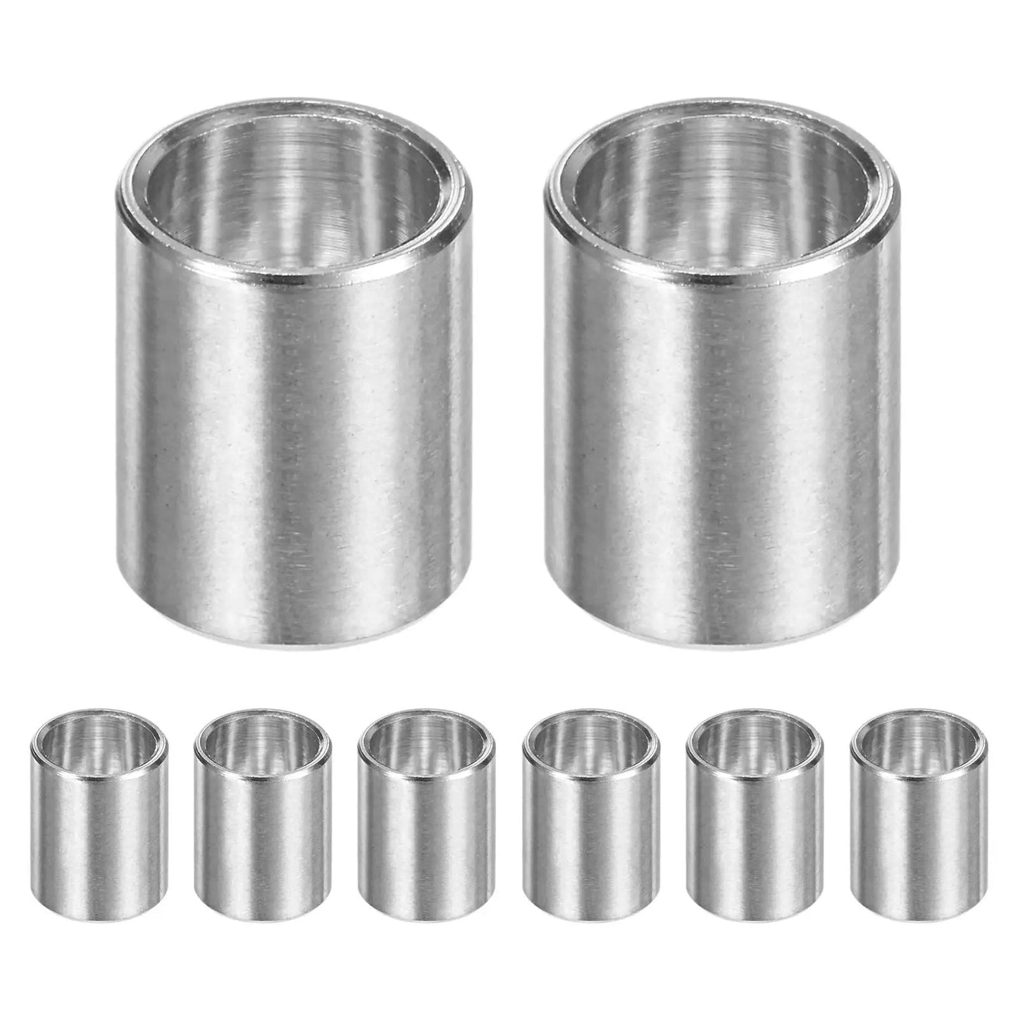8Pcs M8 304 Stainless Steel Spacers Set, 8mm ID x 10mm OD x 12mm Length, Round Screw Standoff Bushings visible in plain finish.