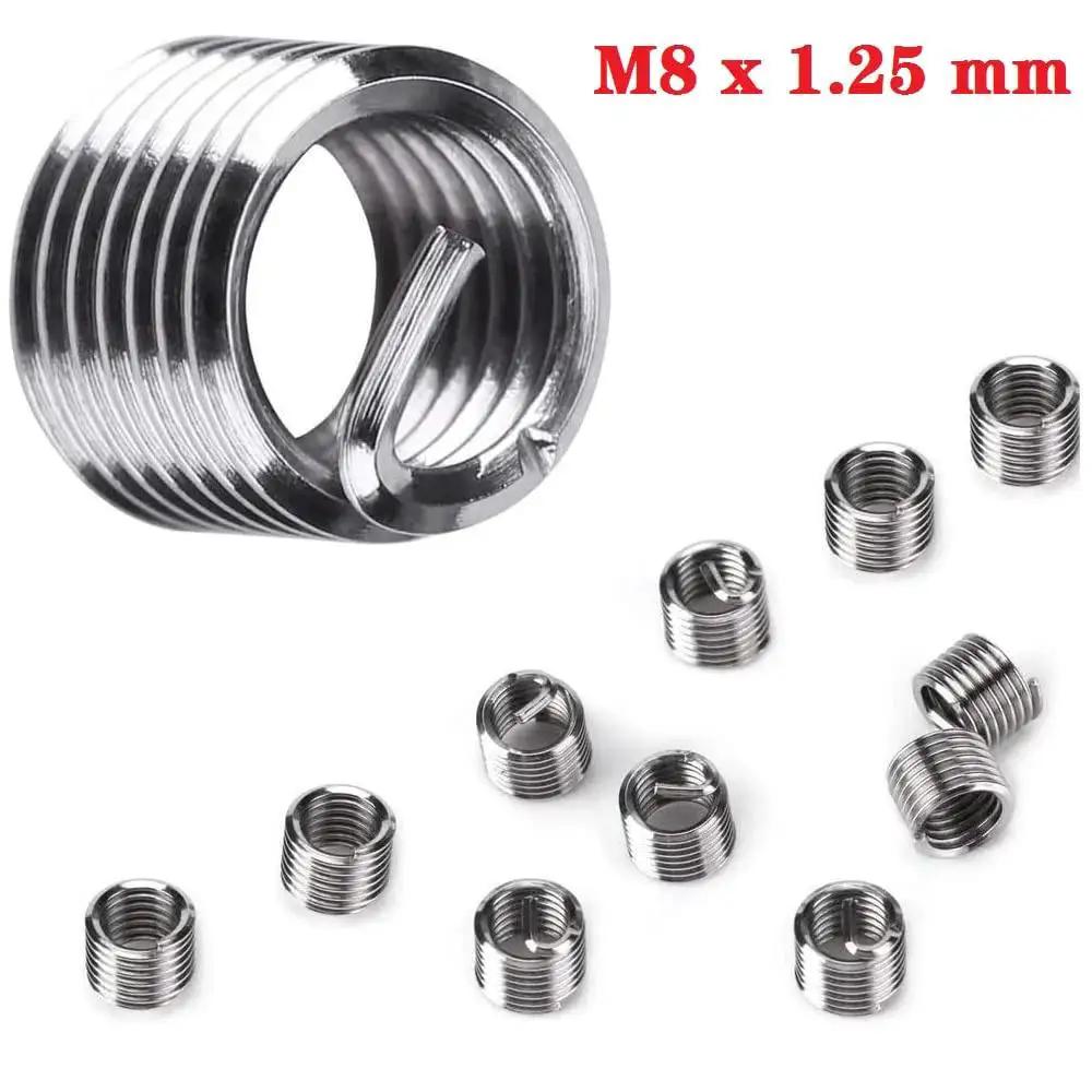 30 Piece M8 x 1.25mm Stainless Steel Thread Repair Kit With 25 Inserts for auto repair, showing multiple helicoil inserts close-up.
