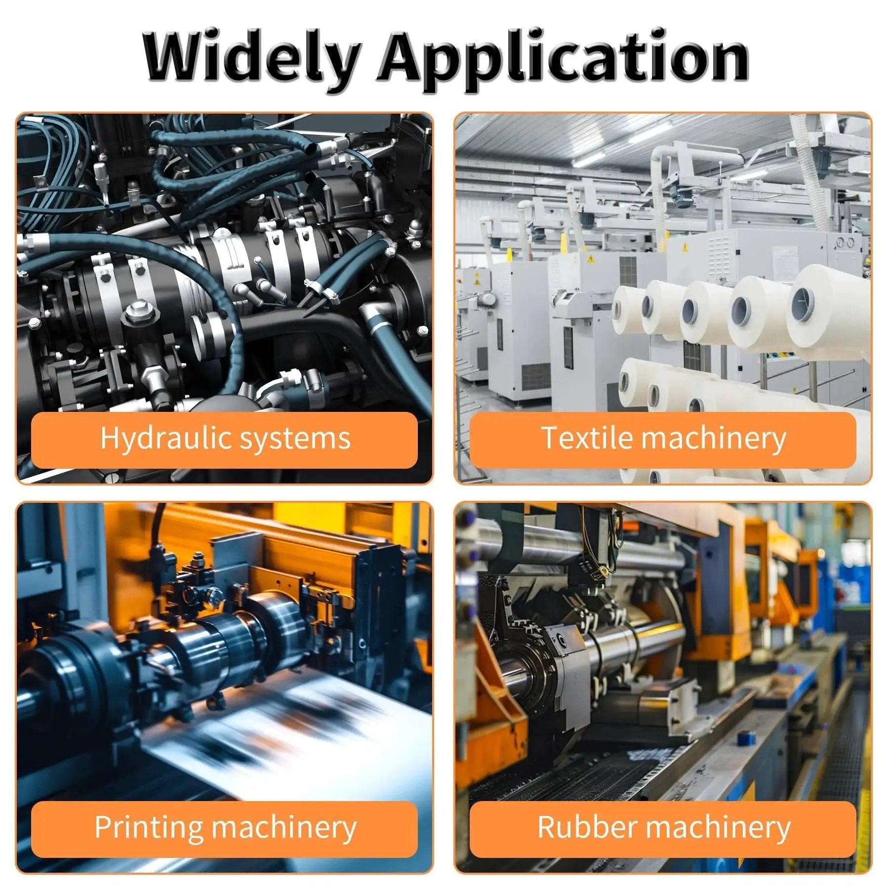 Hydraulic, textile, printing, and rubber machinery highlighting uses of 10 Pack Sleeve Bearings 10mm Bore 12mm Outer Diameter 15mm Length Self Lubricating Bronze Bushings For Industrial Machinery And Sliding Parts Oilless Plain Bearings Wrapped Shaft Support 10 Pieces Suitable For 10mm Shafts