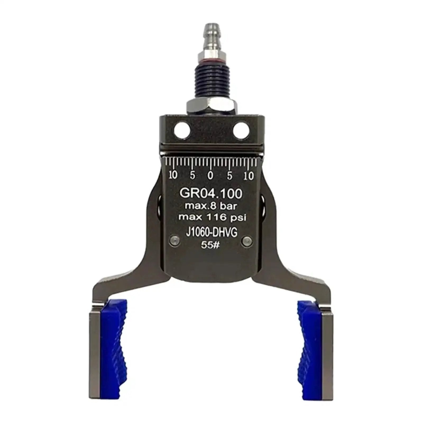Front view of a Magnetic Gripper Fixture for Pneumatic Systems and Automated Workflows with blue gripper pads, red wine color.