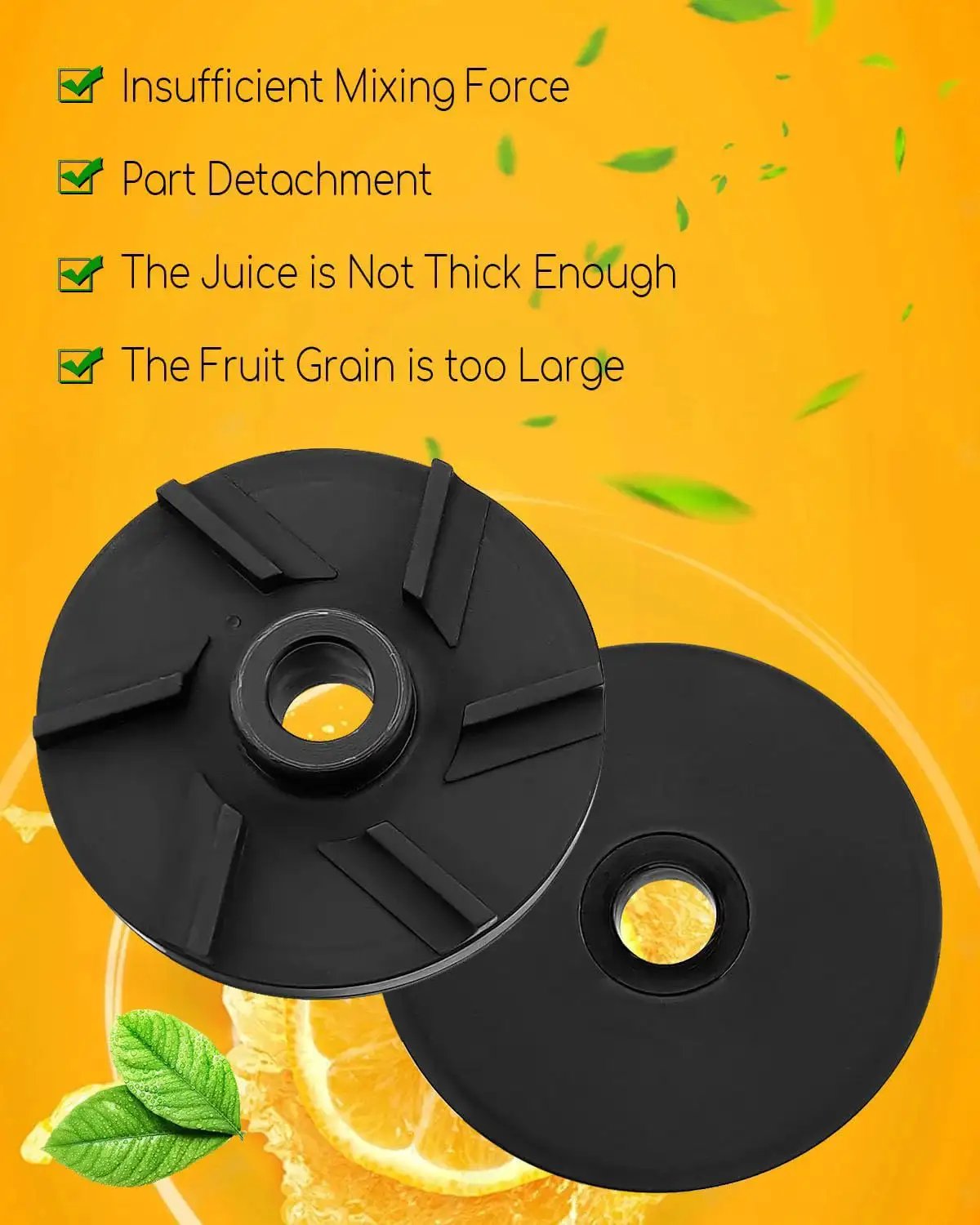 Image of Magnetic Impeller With Nylon Bearings And Bearing Sleeve For Standard Fit Beverage Dispensers with focus on two black components against a citrus background.
