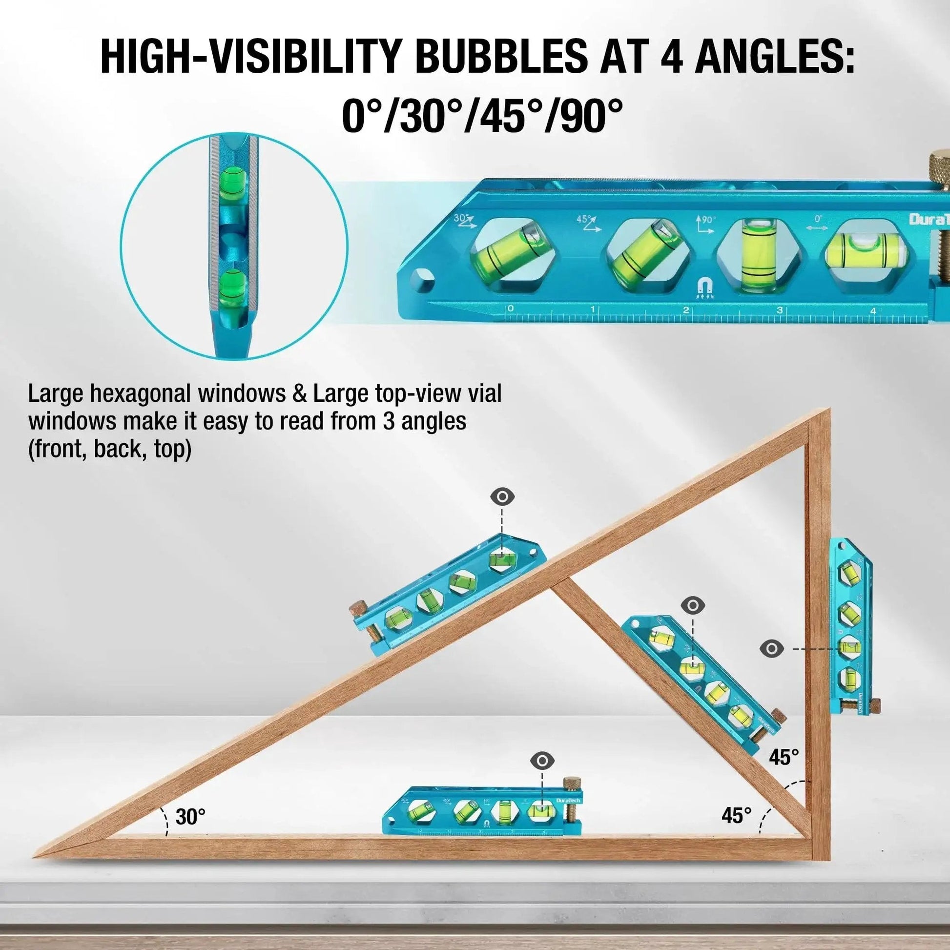 Three Piece Magnetic Level Tool Set With 2.5 Inch, 6.25 Inch And 8 Inch Levels, High Visibility Vials, V Groove Base For Round Stock.