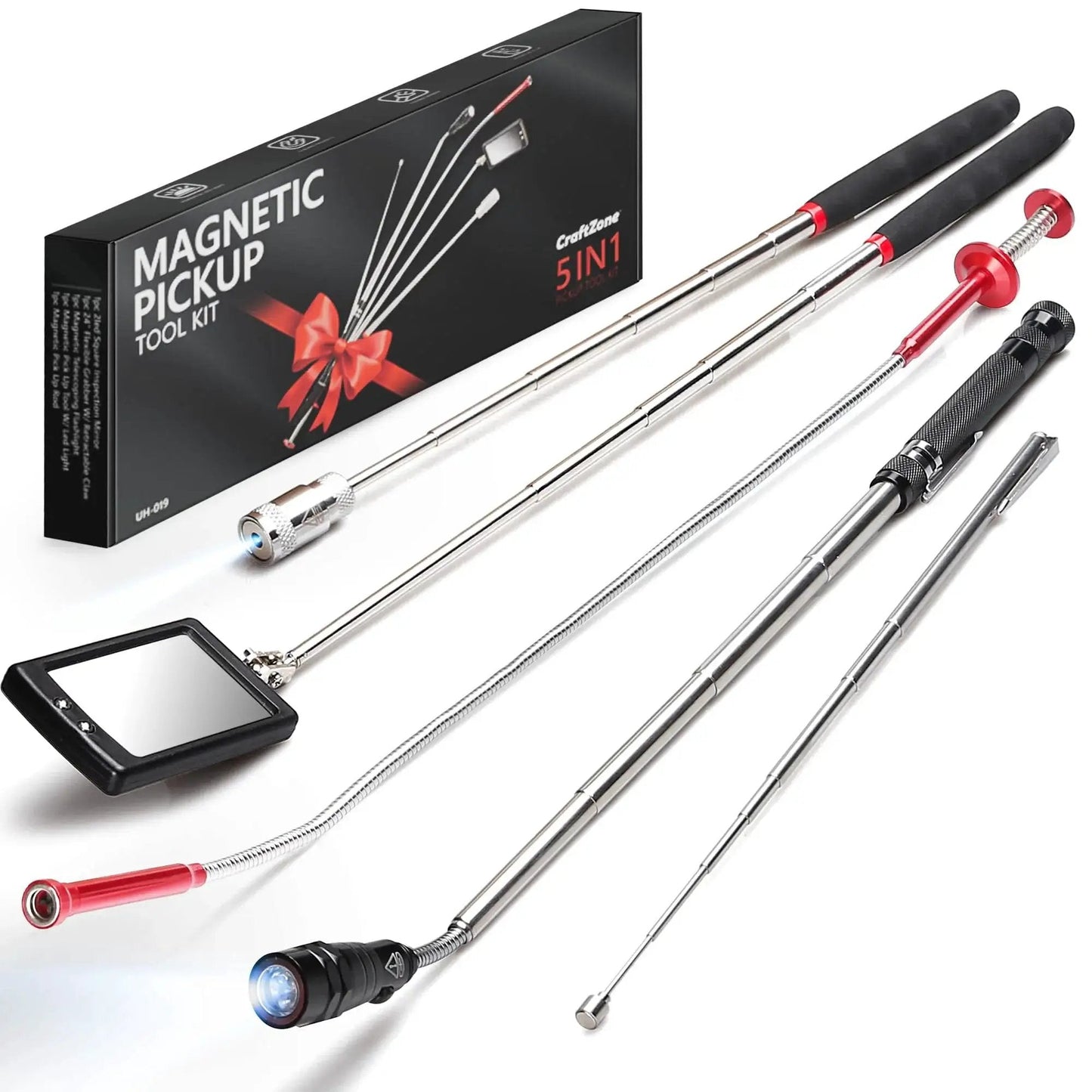 Effortlessly retrieve metal parts from tight spaces with this 5 piece telescoping magnetic pickup tool set including magnets.