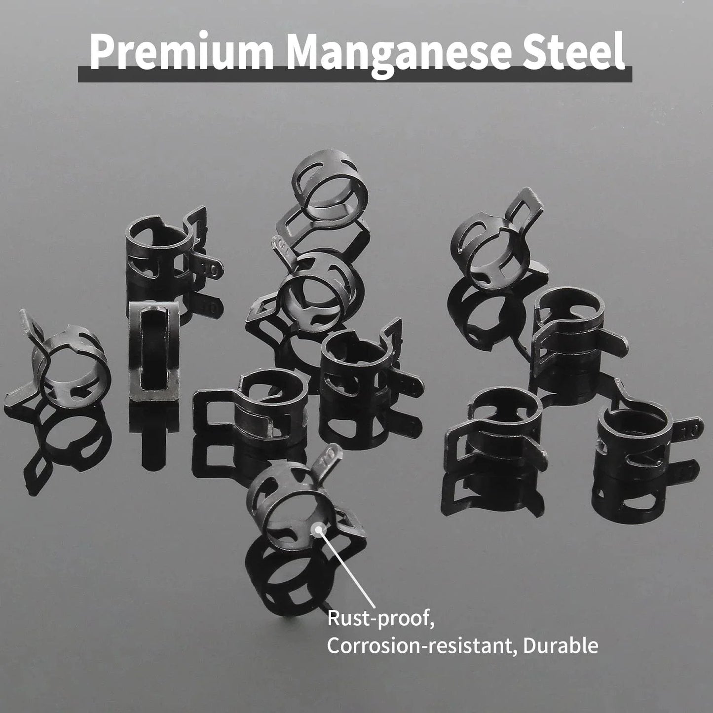 Fifty Pcs Three Eighths Inch Spring Band Hose Clamps 10mm Inner Diameter Fits 10.5 To 11.2mm Hose Outer Diameter 65Mn Manganese Steel