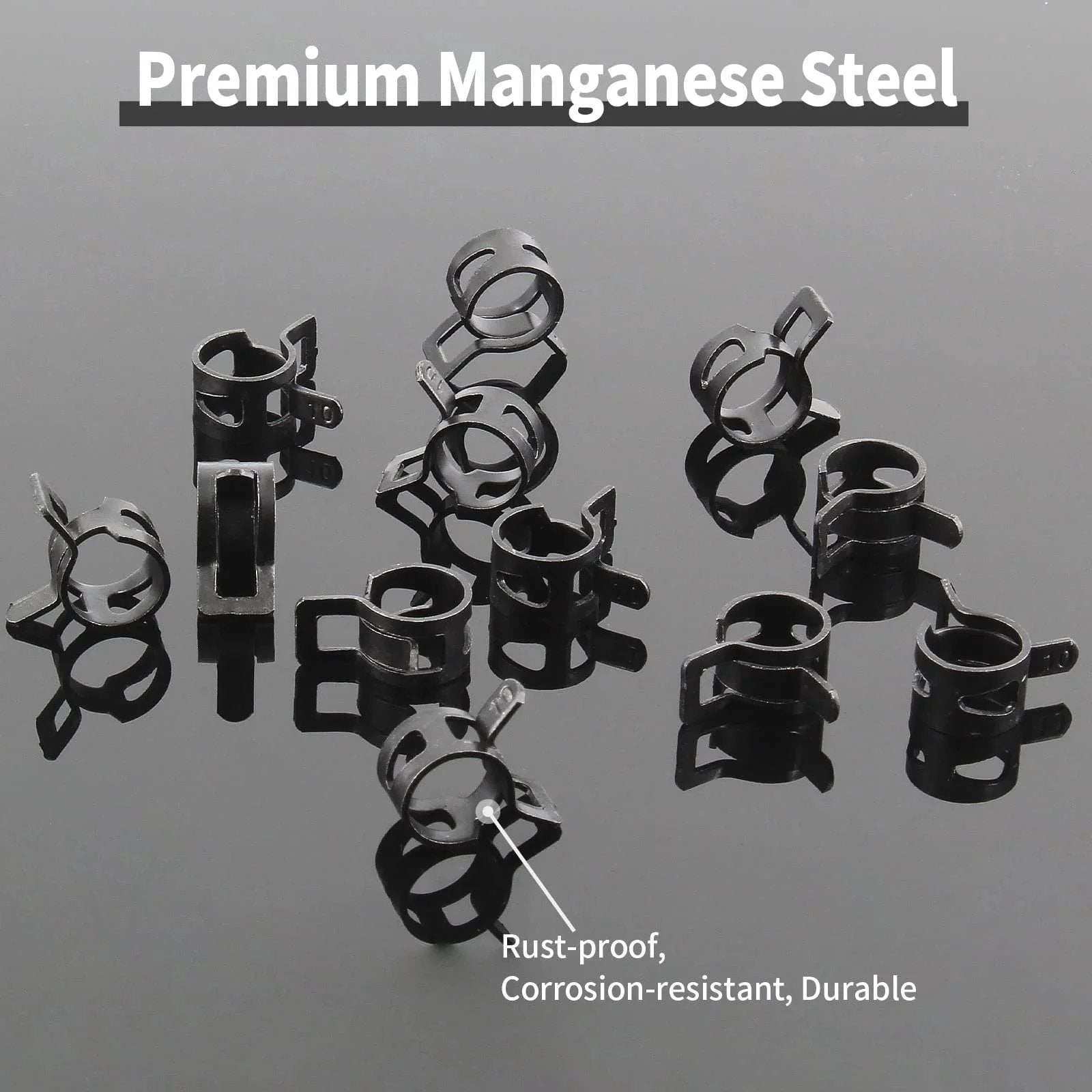 Fifty Pcs Three Eighths Inch Spring Band Hose Clamps 10mm Inner Diameter Fits 10.5 To 11.2mm Hose Outer Diameter 65Mn Manganese Steel