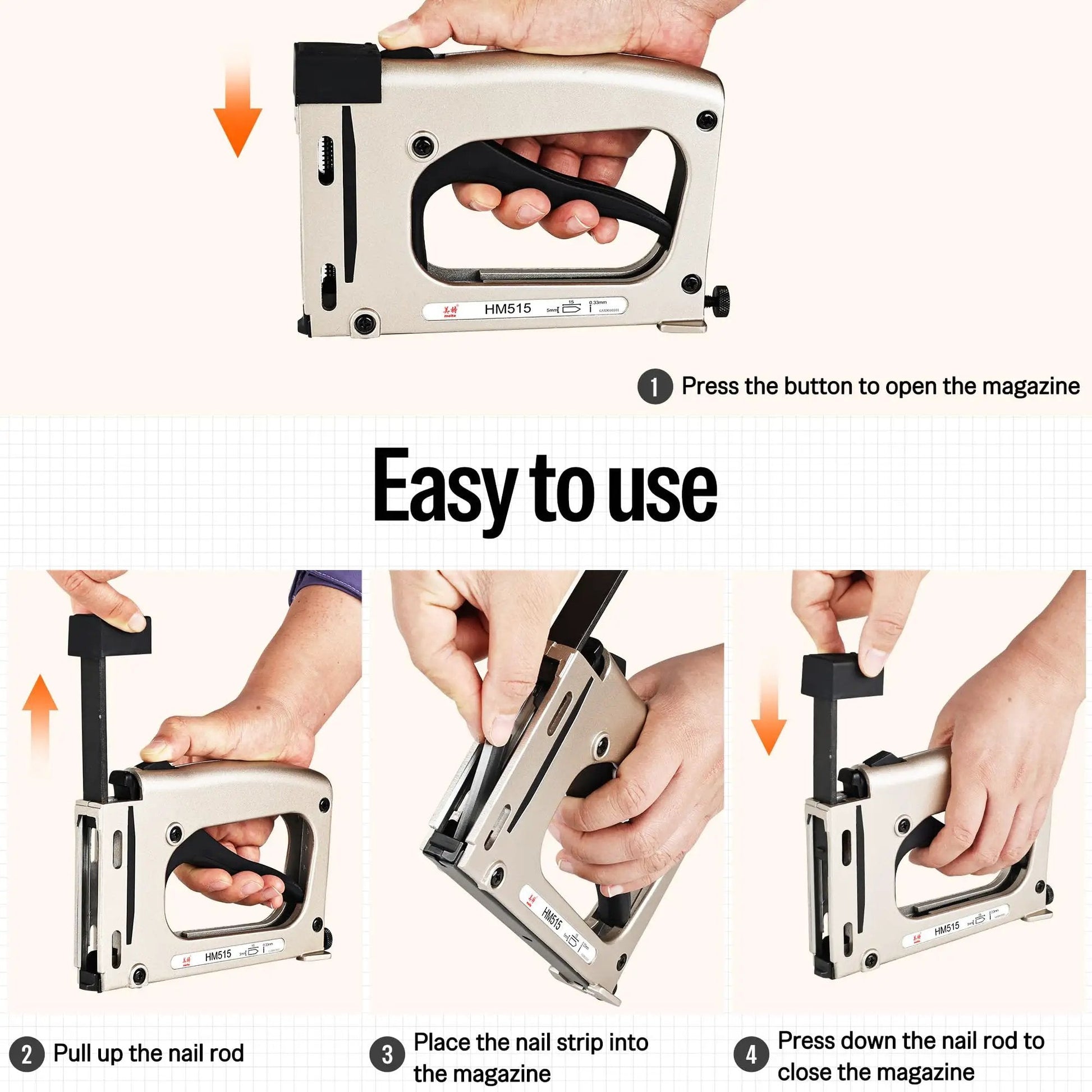 Step-by-step instructions for using the Point Driver HM515 Manual Framing Tool With 1000 Flexible Nails For Picture Frames And DIY Crafts.