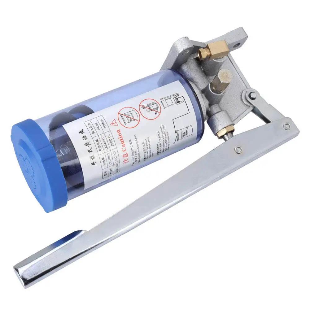 Manual Grease Pump Lubricator For CNC Machine Tools Hand Crank 6mm Outlet 500cc Capacity with blue housing and aluminum body